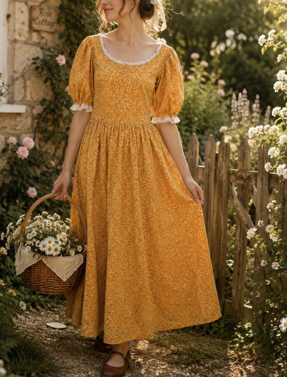 Vintage Dresses & Skirts - Handmade Vintage Prairie Cottagecore Puff Sleeve Farmhouse Dress